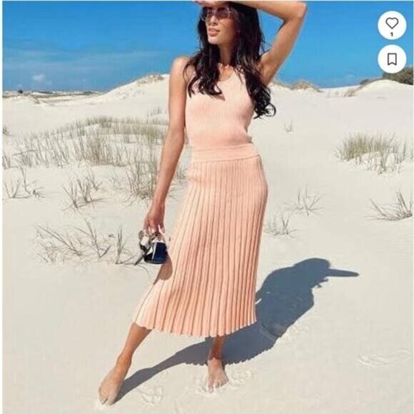 Ena Pelly Dresses & Skirts - Ena Pelly Peach Pleated Bodycon Midi Skirt Size US 4/AUS 8